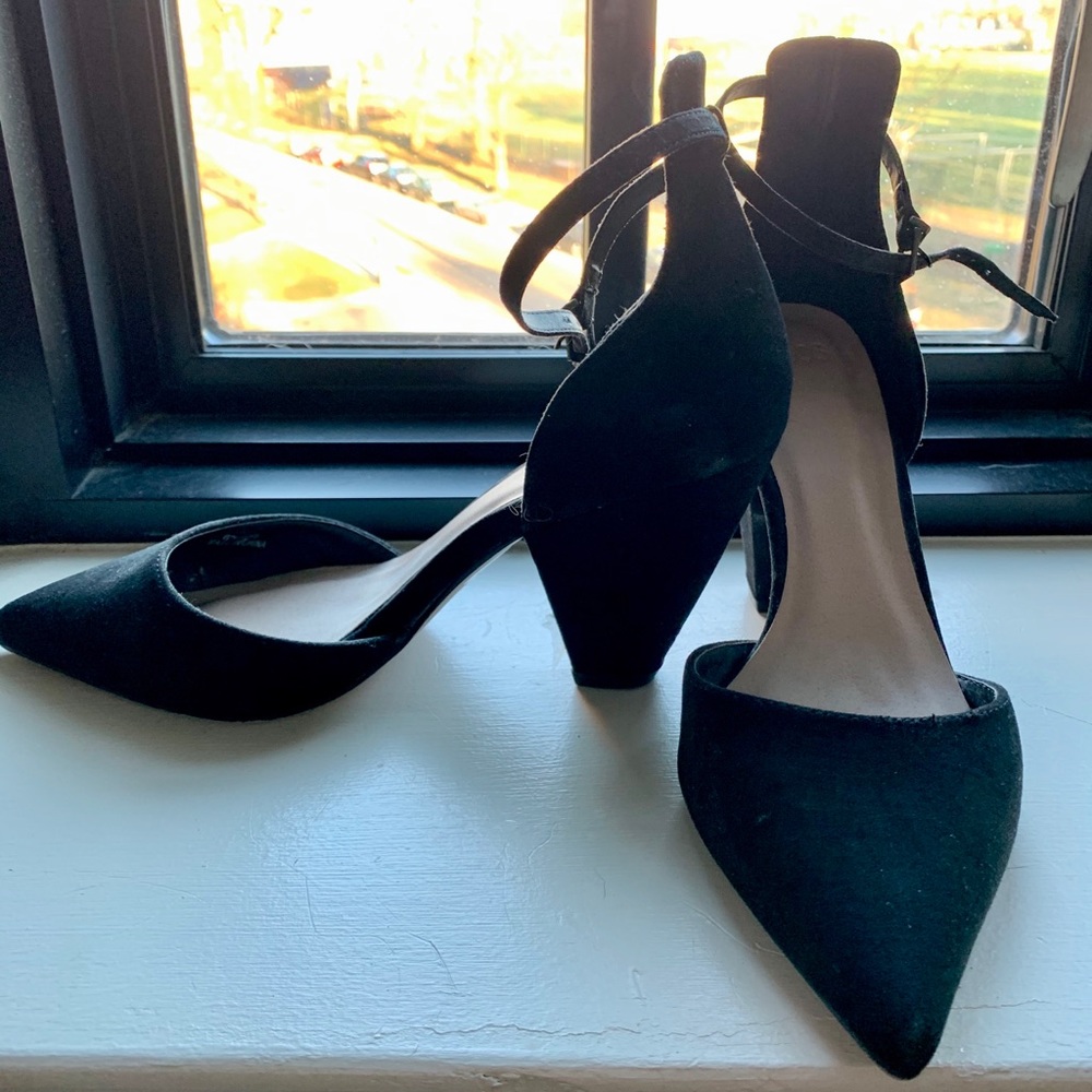 ASOS Black Suede Ankle Strap Pointy Heels